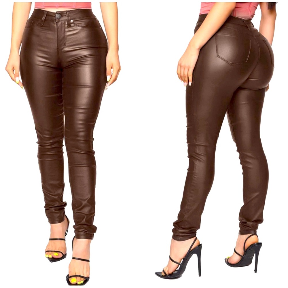 WAYRUNZ High Waisted Stretch Faux Leather Pants PU Coated Legging Juniors Size 7